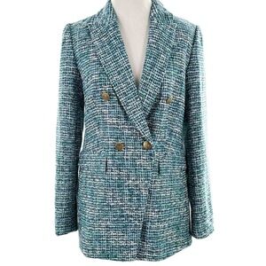 Ann Taylor loft blazer 0 blue white tweed double breasted Corpcore old money